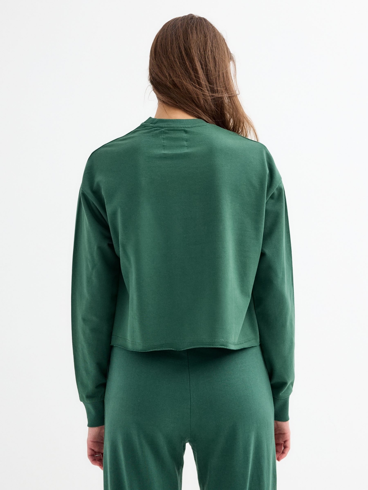 Cropped sweatshirt with print dark green middle back view