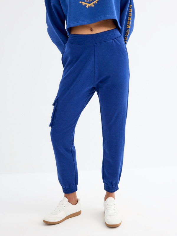 Jogger pants indigo blue middle front view