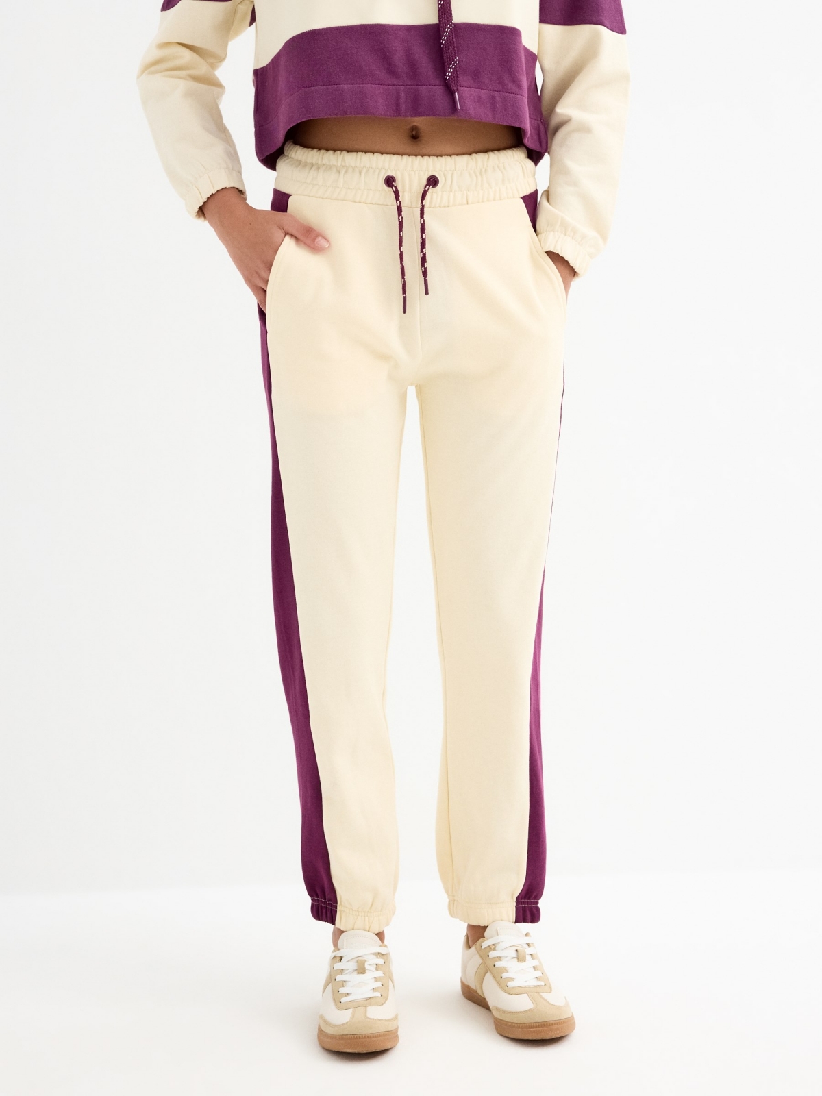 Two-tone joggers sand middle front view