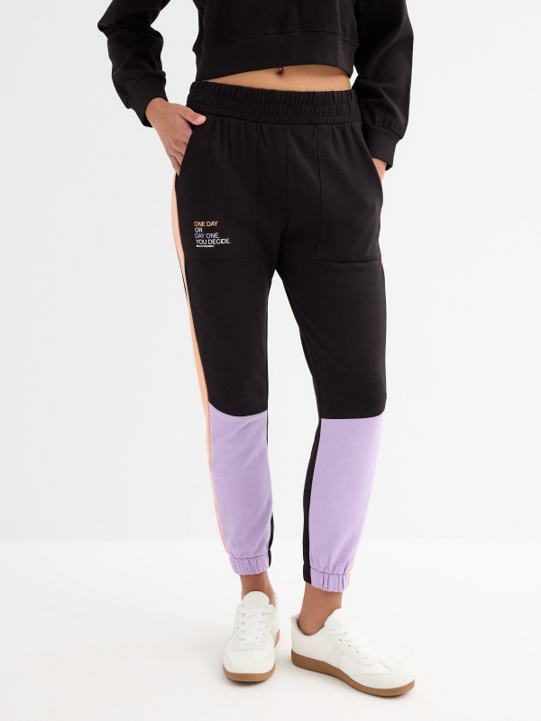 Block color jogger pants black middle front view