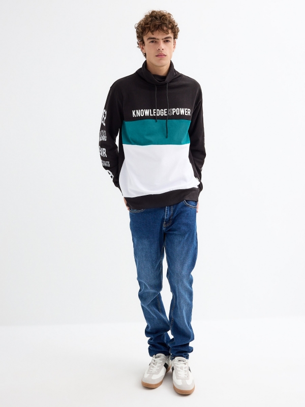 Color block sweatshirt preto vista geral frontal