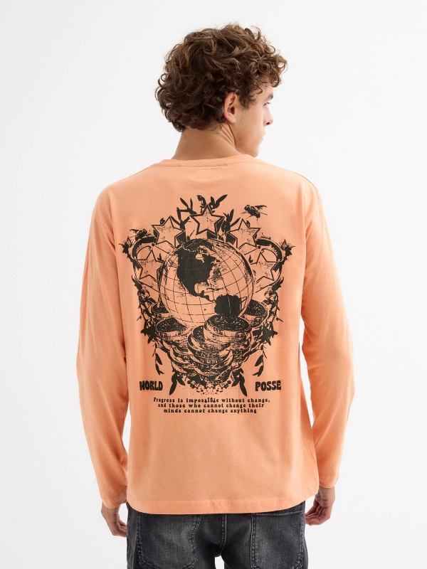 Illustration print t-shirt coral middle back view