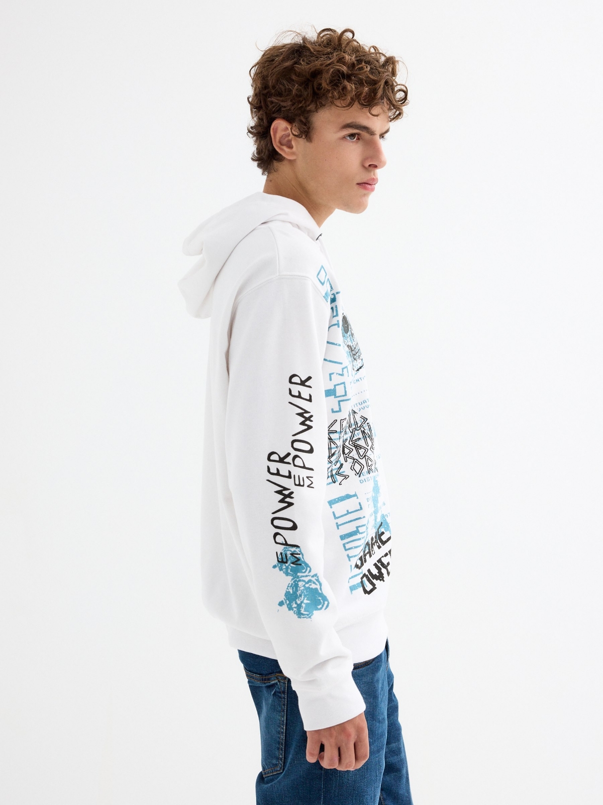  Sudadera capucha print blanco