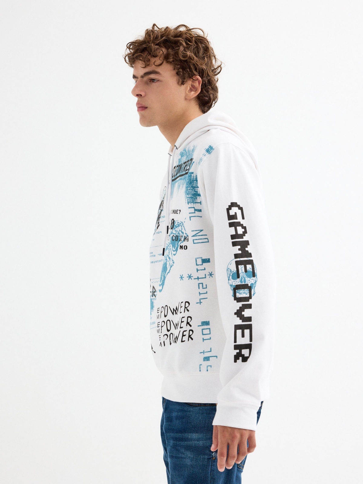 Sudadera capucha print blanco vista detalle