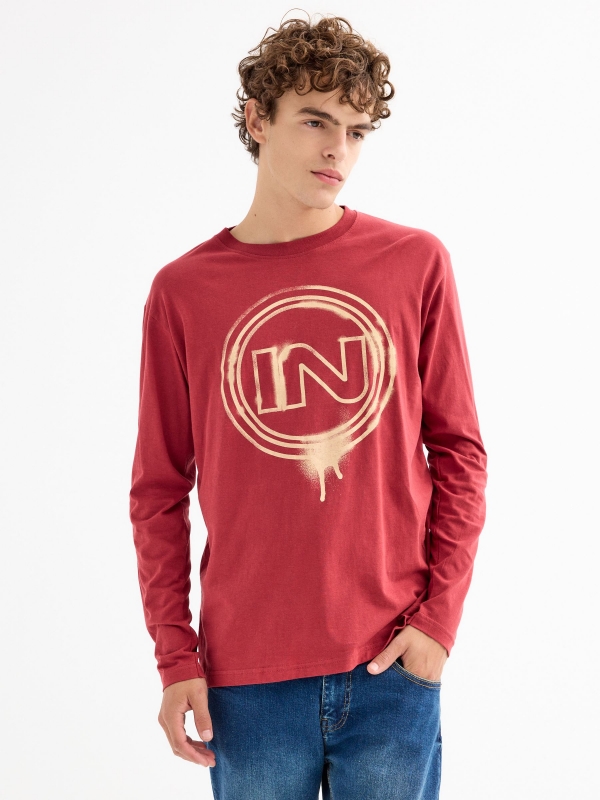 T-shirt com logo Inside vermelho vista meia frontal