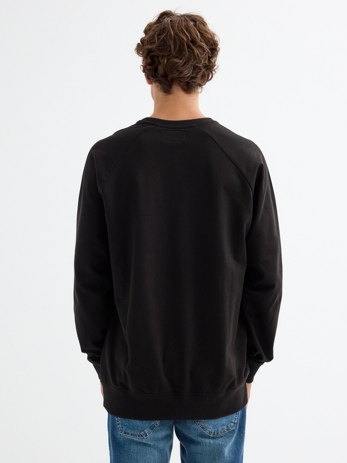 Basic sweatshirt with text black middle back view