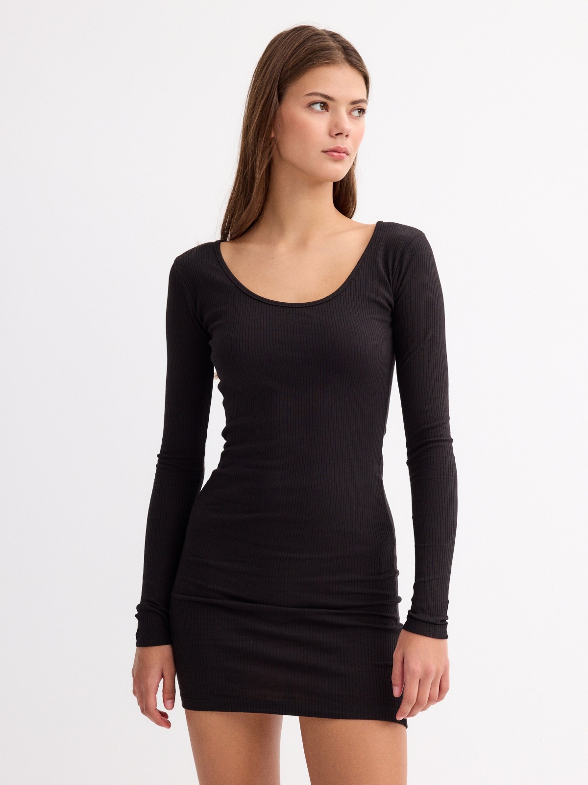 Black dress round neckline black middle front view