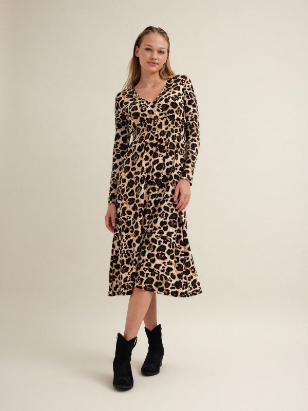 Animal print midi dress multicolor middle front view