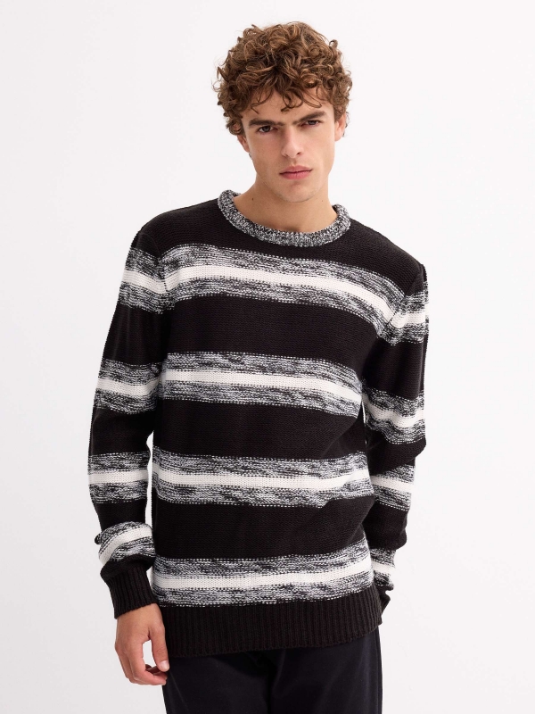 Marbled striped jumper black middle front view