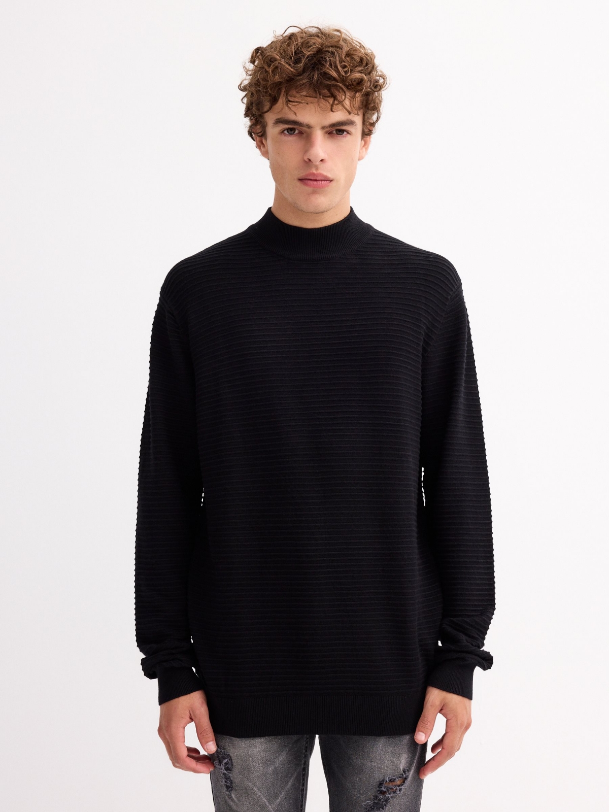 Regular sweater perkins collar black middle front view