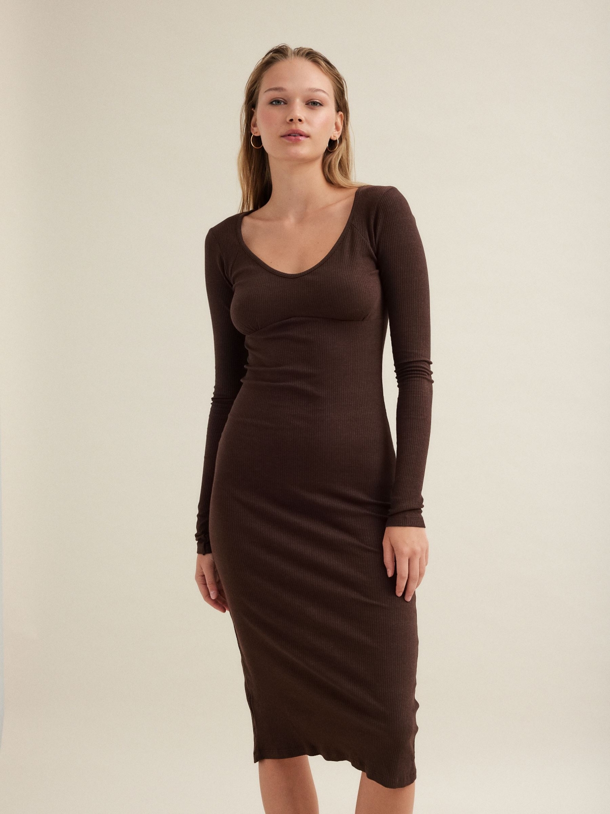 Chocolate dress with sweetheart neckline chocolate front view