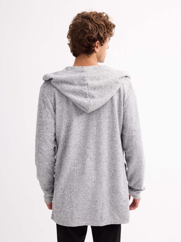 Open jacket with hood grey middle back view