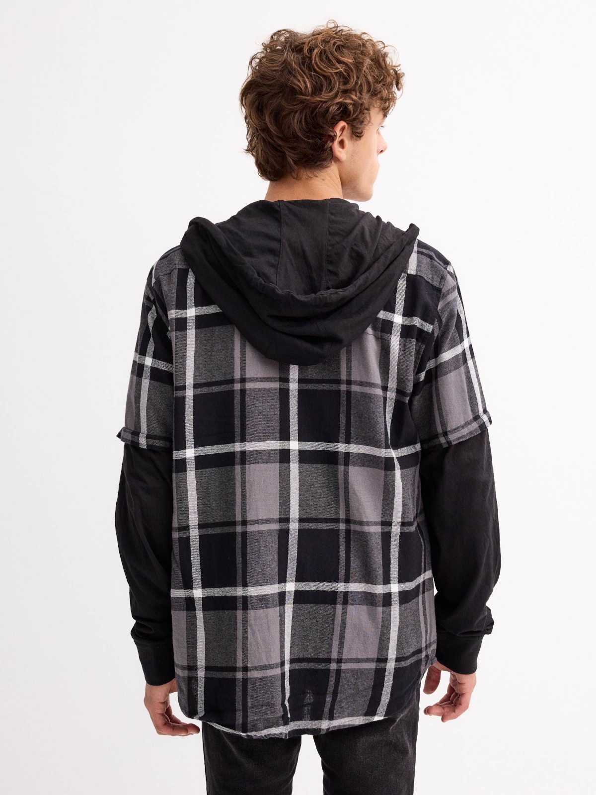 Hooded fleece shirt black middle back view