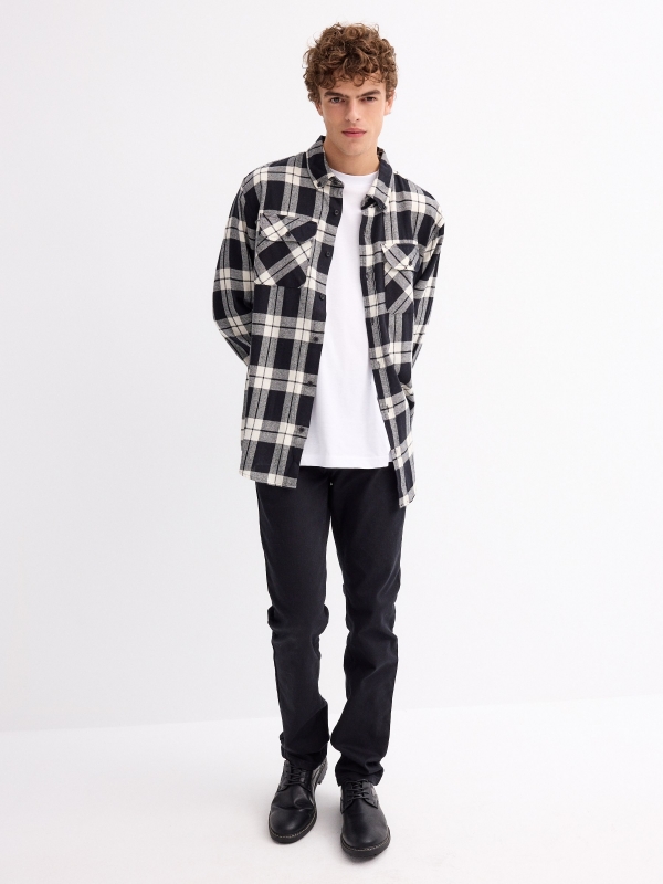 Checked flannel shirt black front view