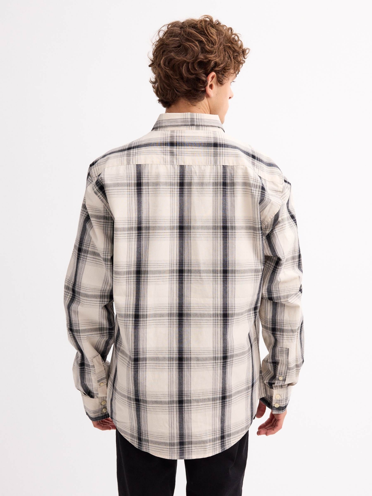 Plaid shirt with pocket beige middle back view