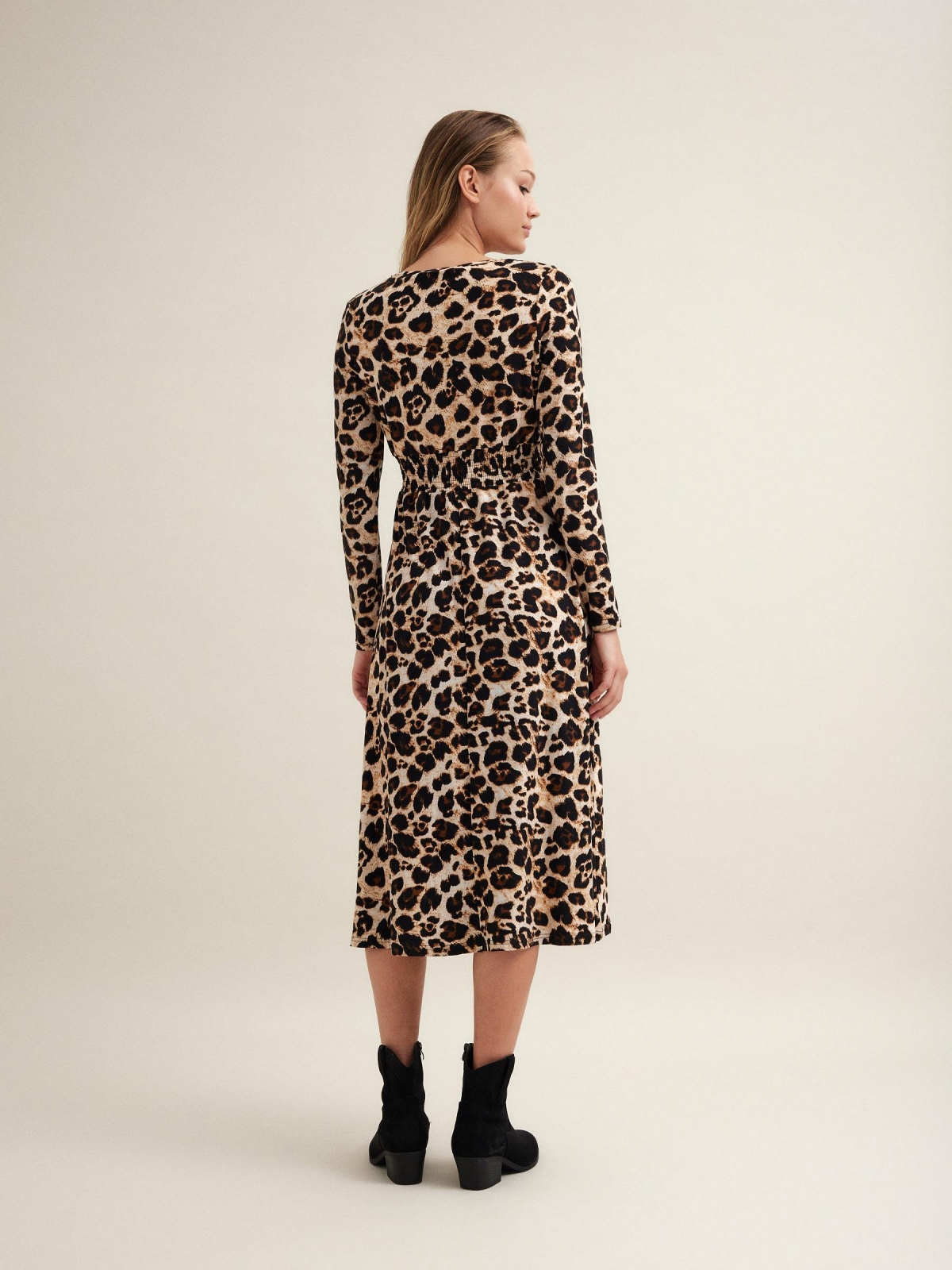 Animal print midi dress multicolor middle back view