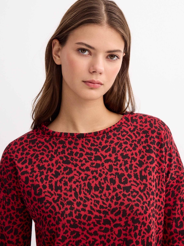  Camiseta animal print leopardo rojo