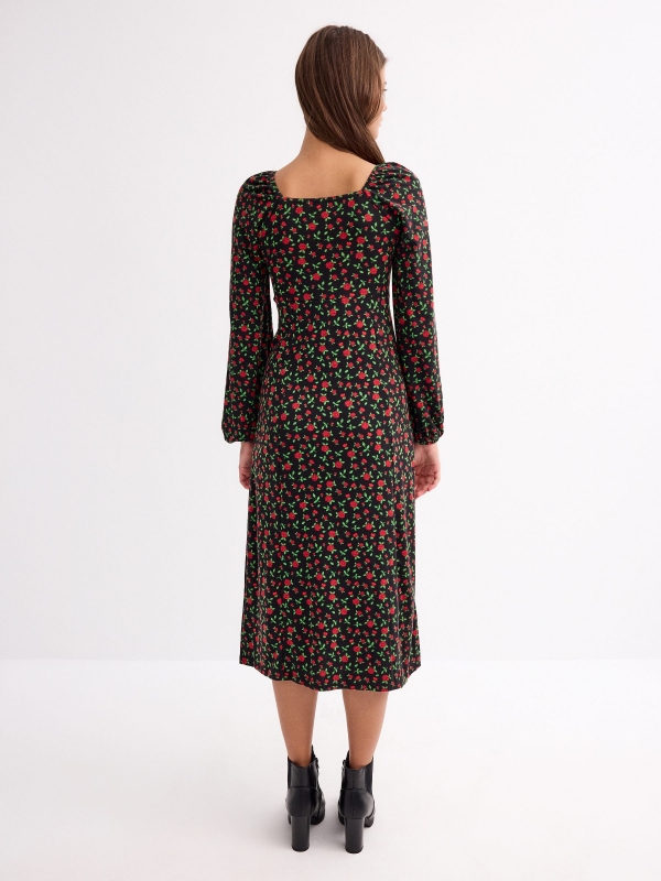 Maxi dress with flowers black middle back view