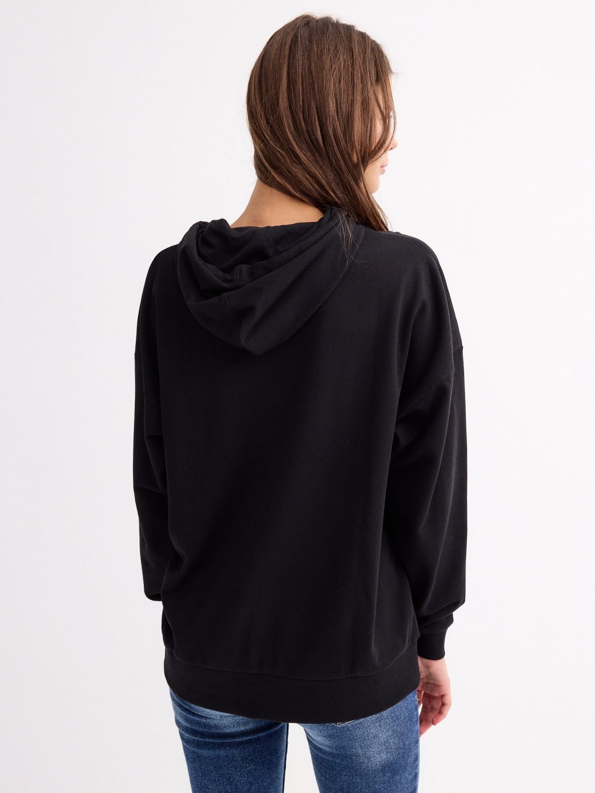 Basic hoodie black middle back view