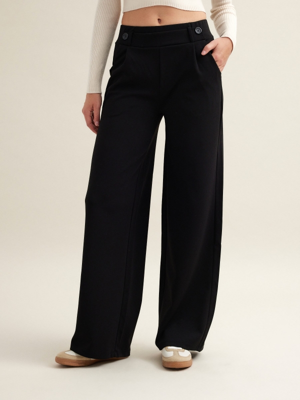 Wide leg fluid trousers black middle front view