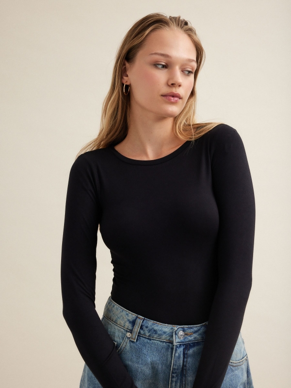  Basic long sleeve black bodysuit black