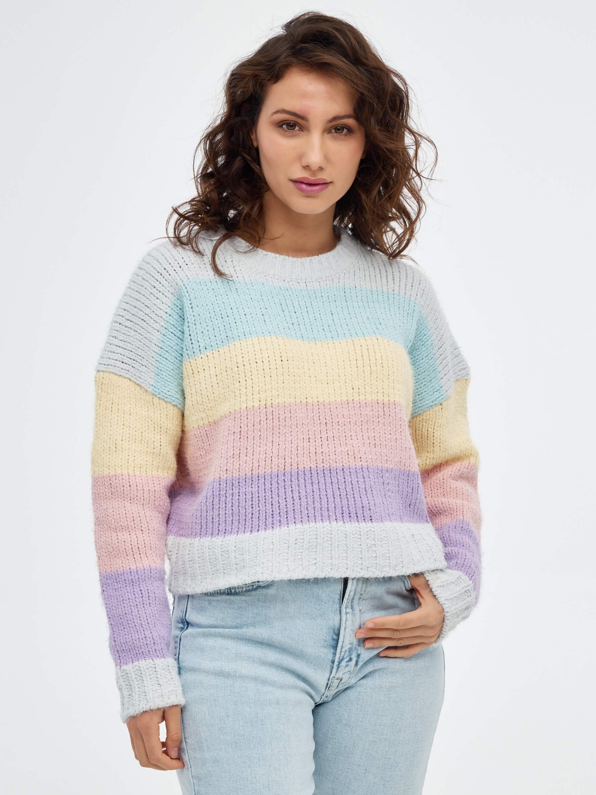 Striped chenille sweater multicolor middle front view