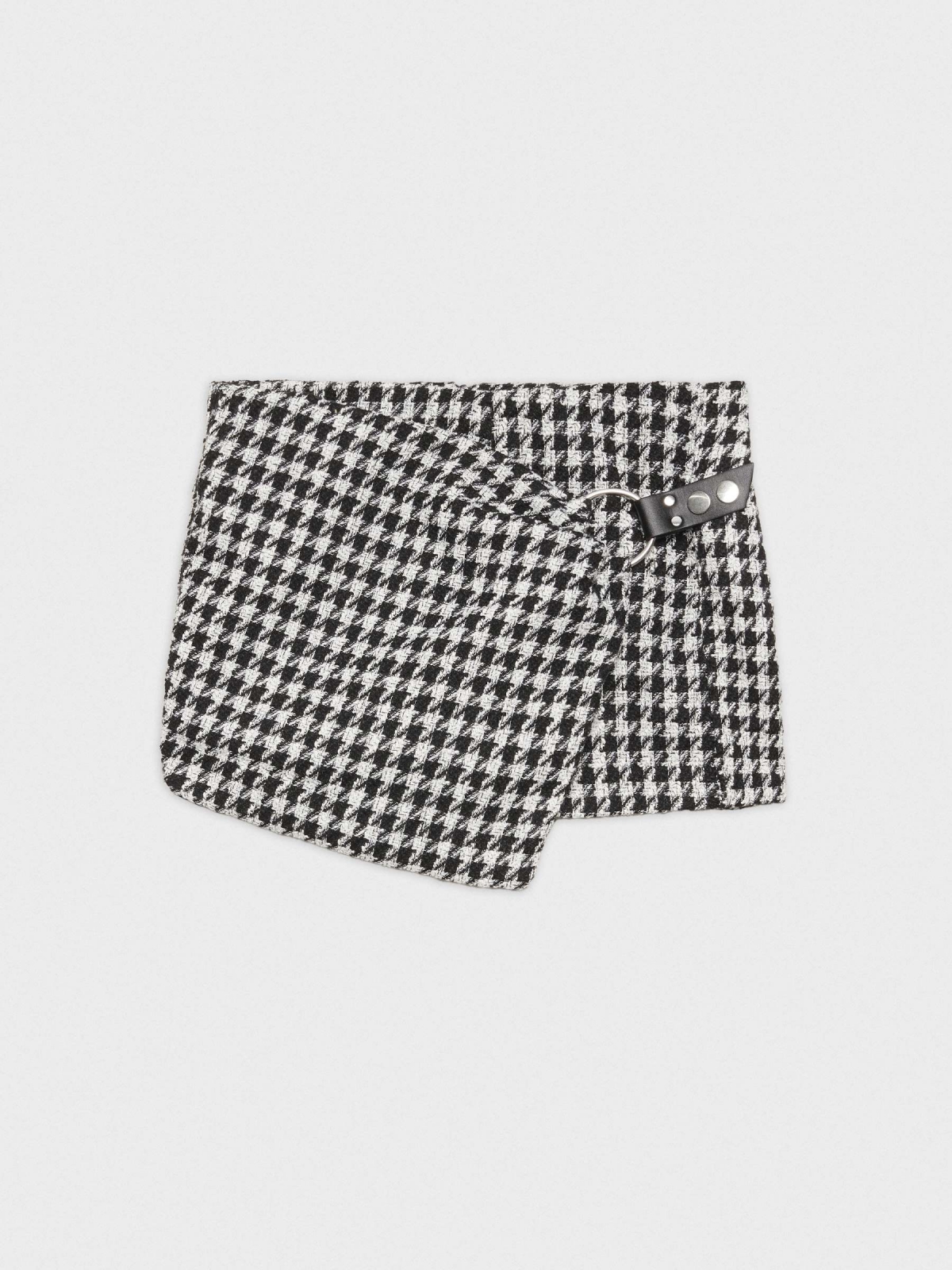 Skort tweed houndstooth black detail view