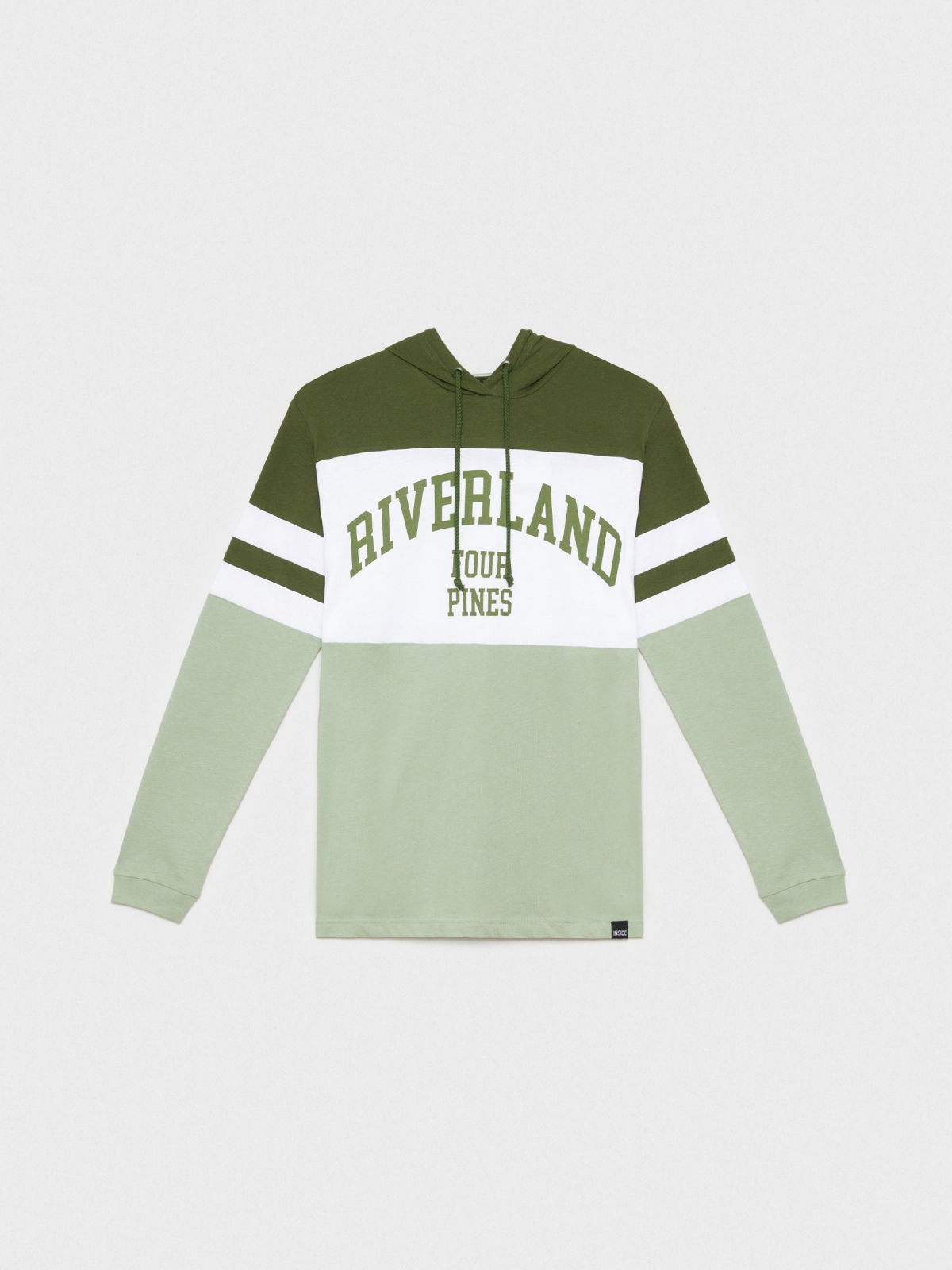 Riverland hooded T-shirt greyish green detail view