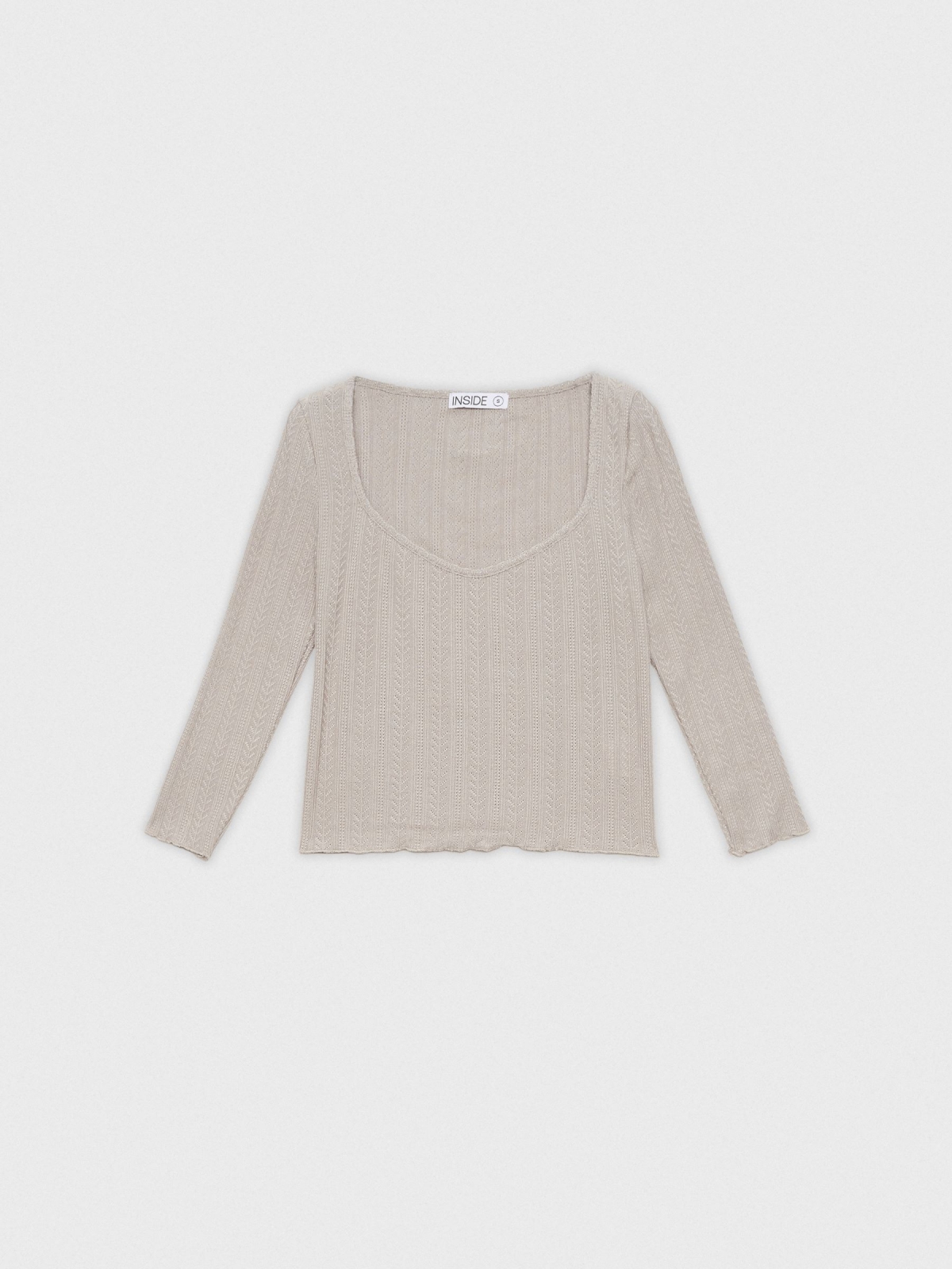 3/4 sleeve textured t-shirt taupe detail view