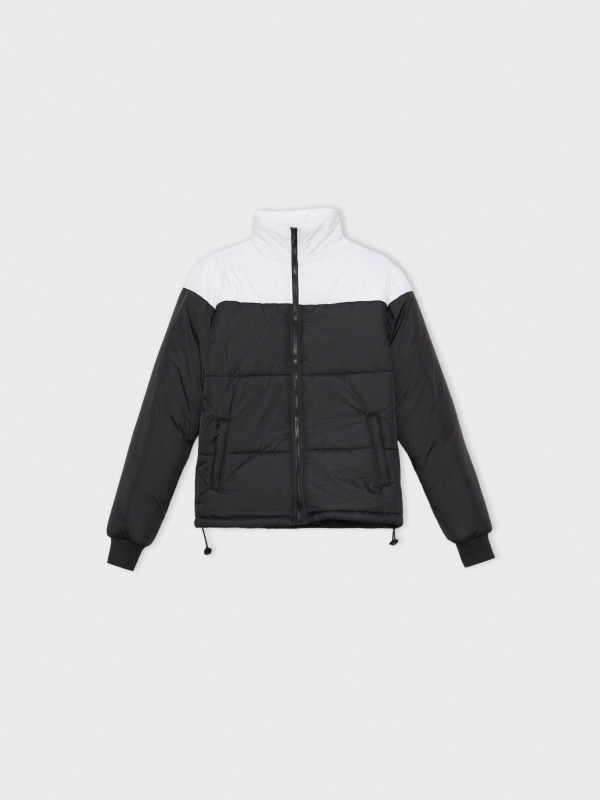 Block color quilted jacket black detail view