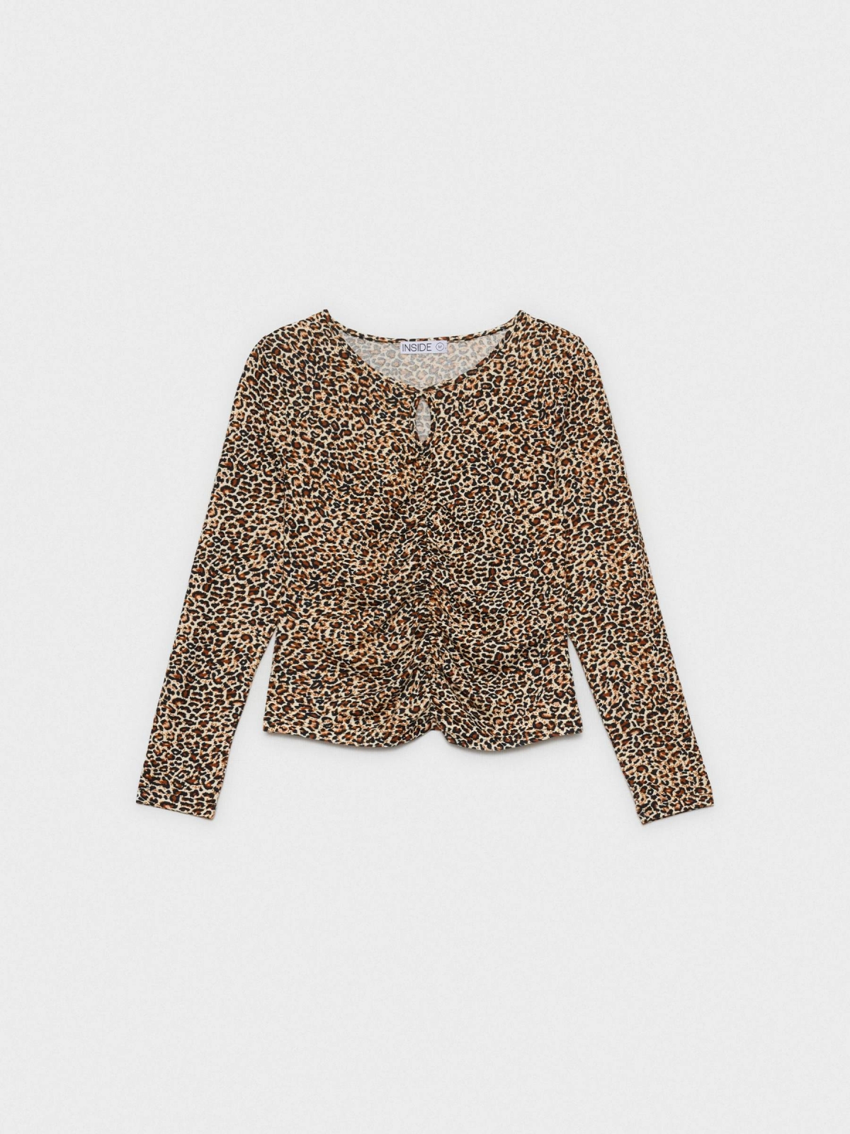 Gathering T-shirt with animal print beige detail view