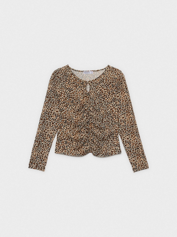 Camiseta frunce con animal print beige vista detalle