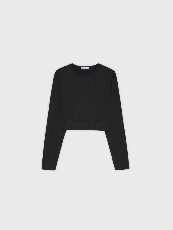 Textured crop top black detail view