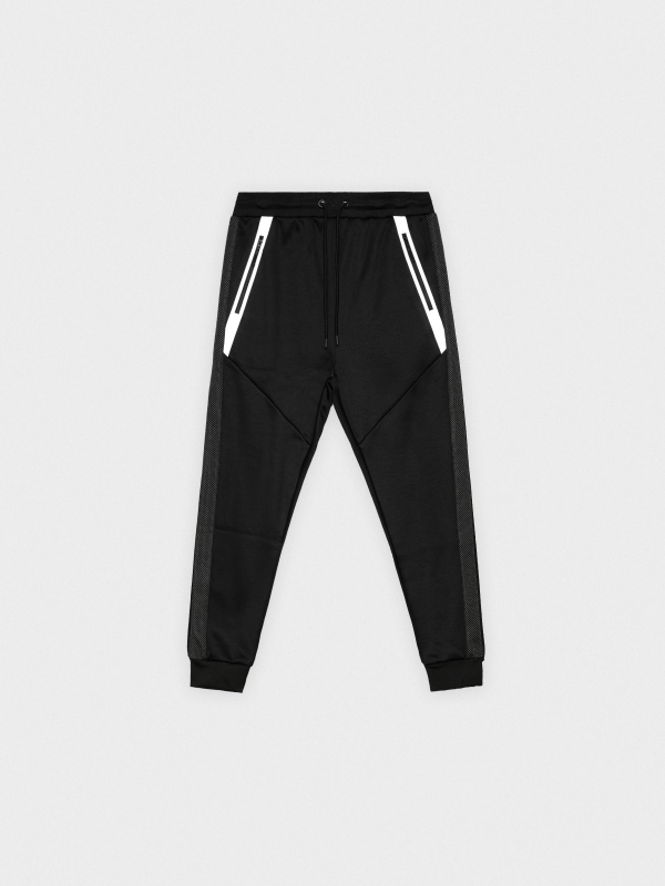 Calças jogger com bolsos em contraste preto vista detalhe