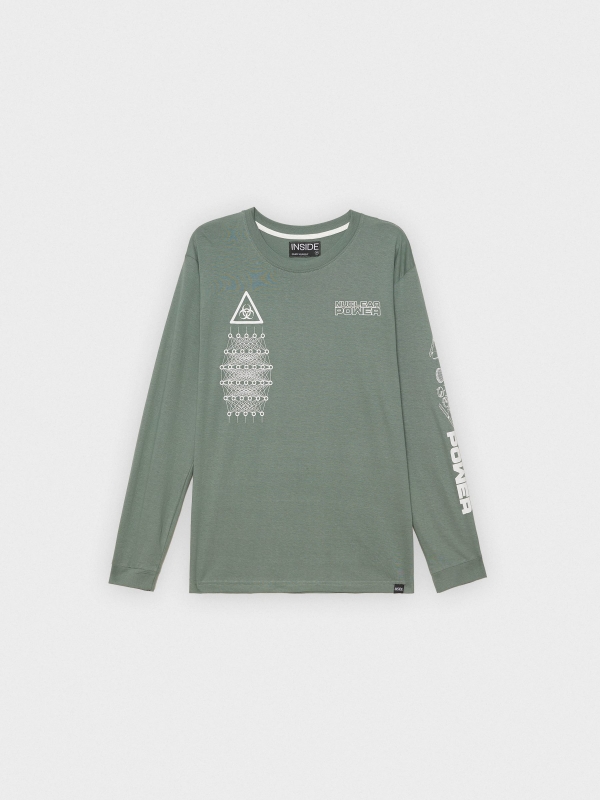 Power print sleeve t-shirt greyish green detail view