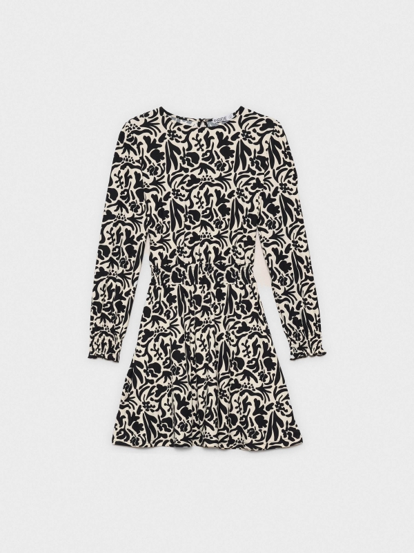 Mini flare dress printed with elastic bands black detail view