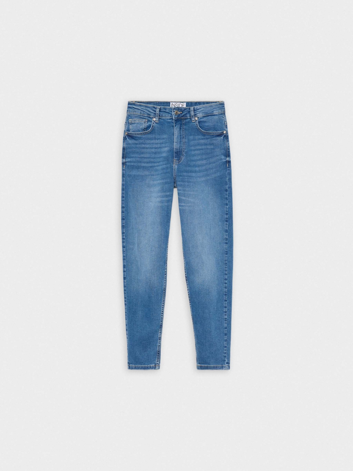 Jeans mom slim high rise azul vista detalle