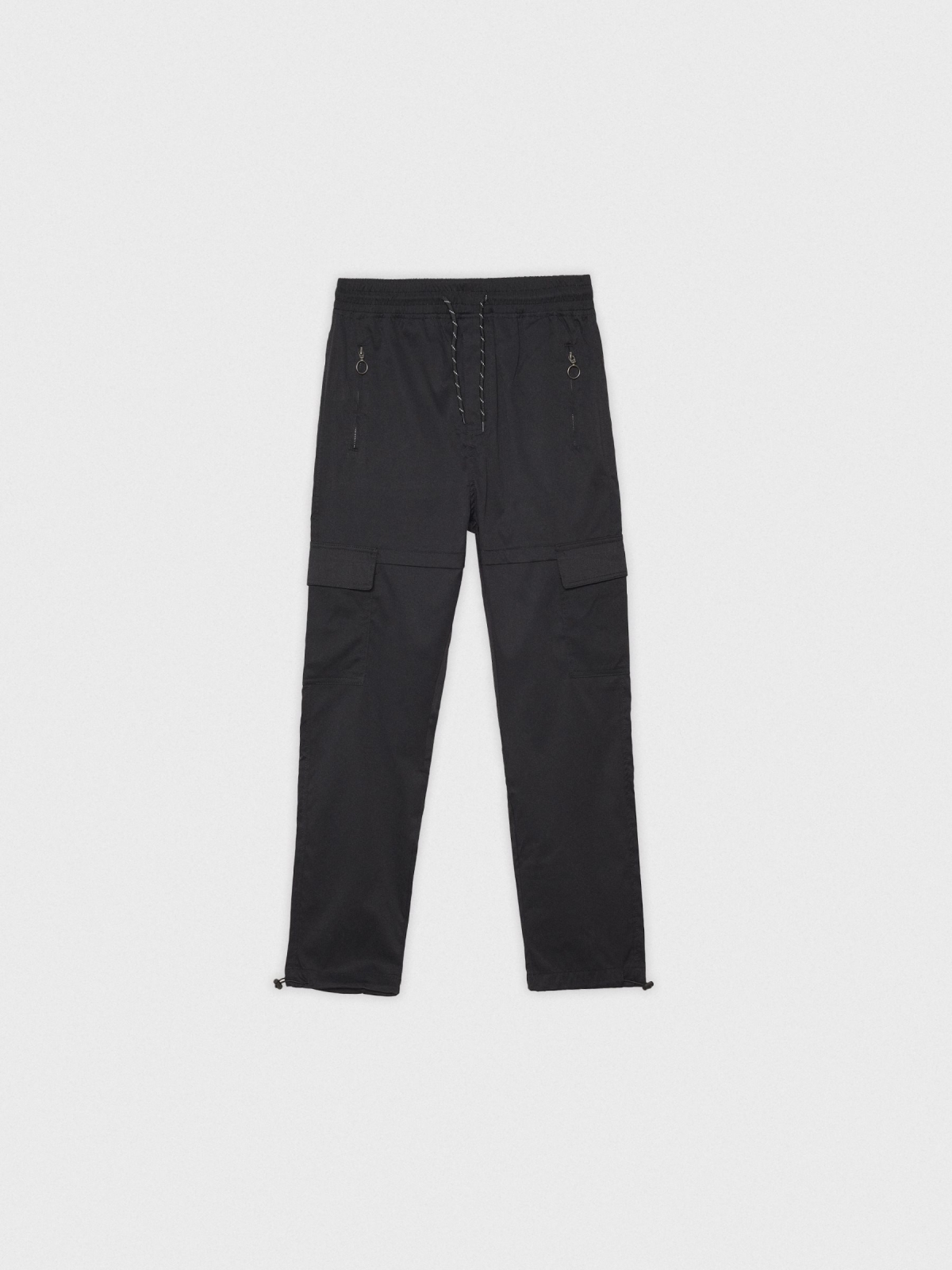 Calças jogger com tornozelos ajustáveis preto vista detalhe