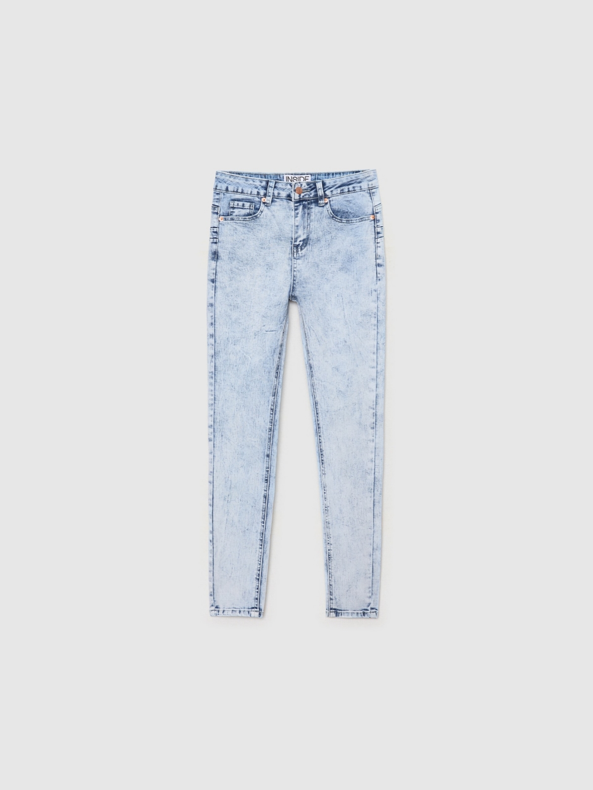 Jeans skinny push up denim desgastados azul claro vista detalle