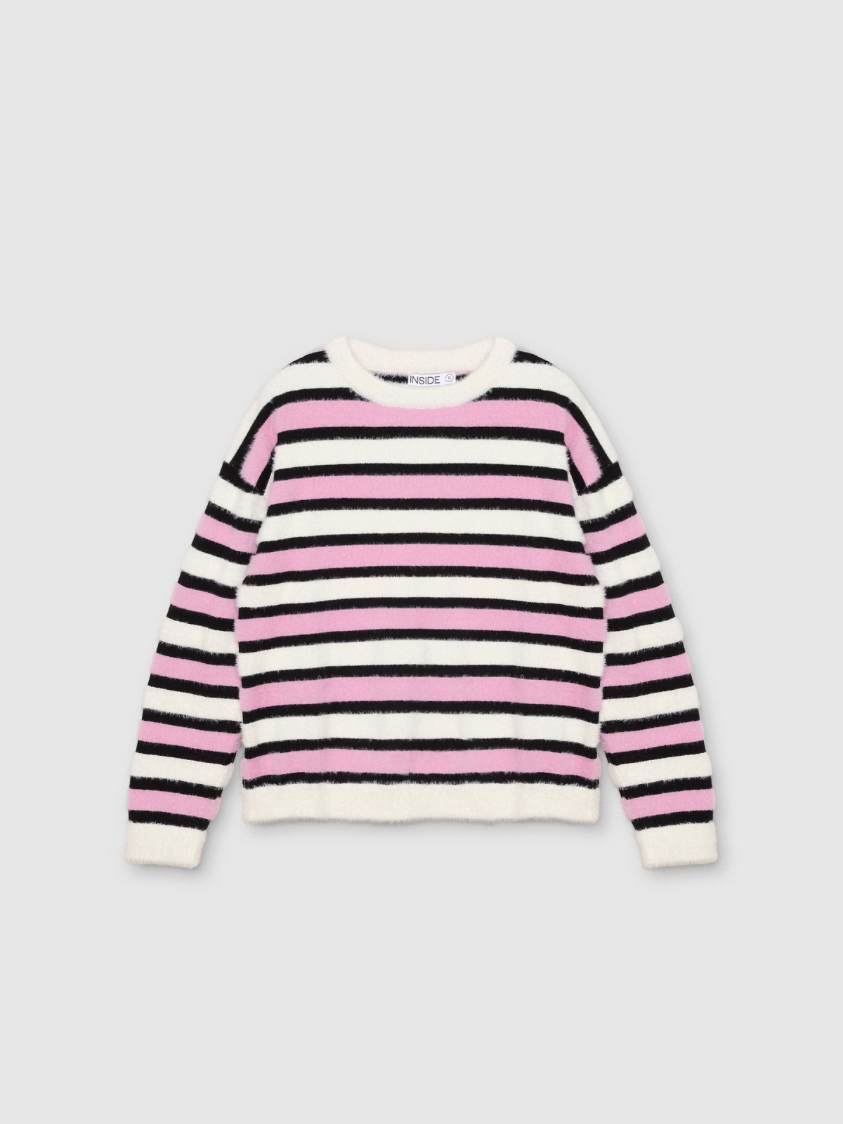 Striped printed fur effect sweater pink detail view