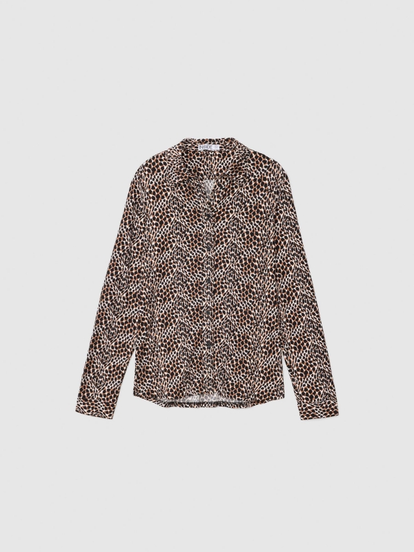 Long sleeve slim fit animal print shirt black detail view