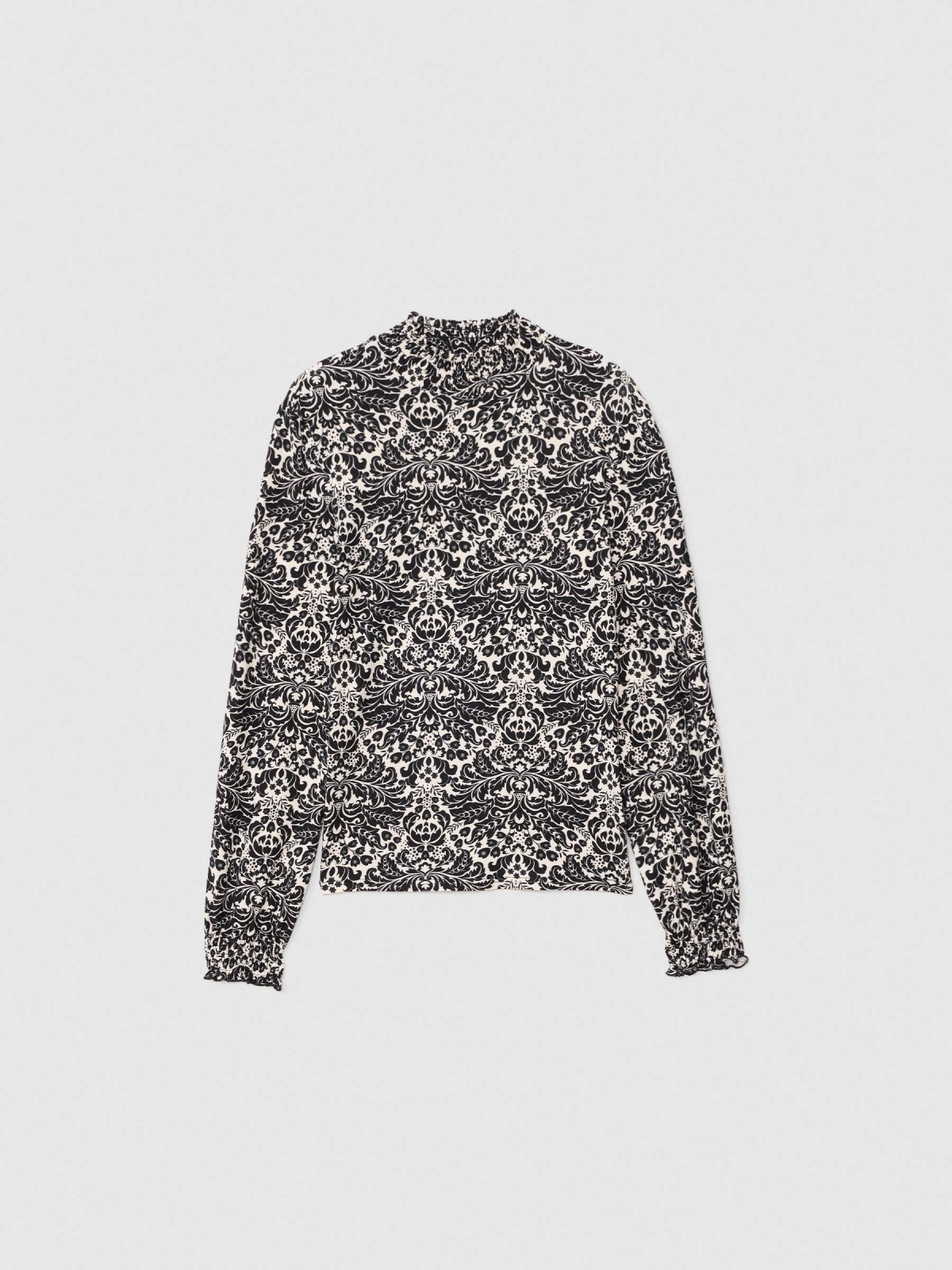 Printed long sleeve turtleneck t-shirt black detail view