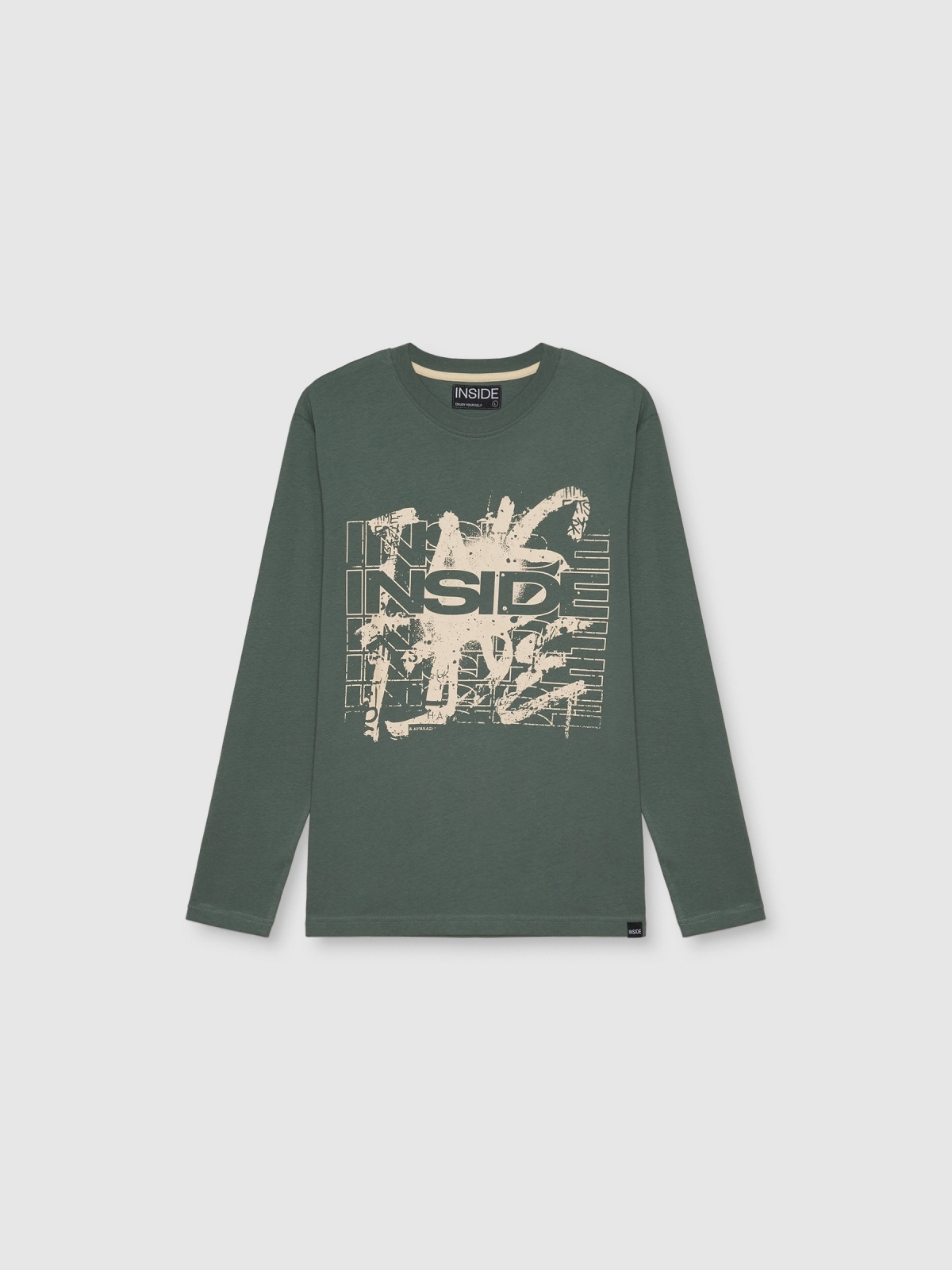 Long sleeve logo t-shirt greyish green detail view