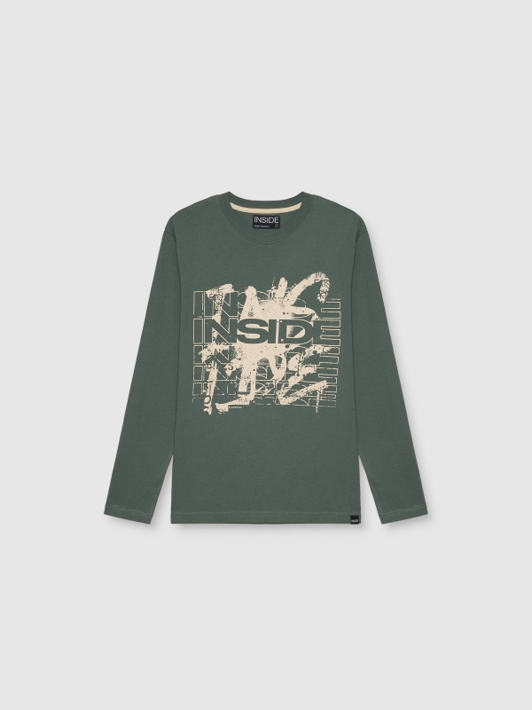 Long sleeve logo t-shirt greyish green detail view