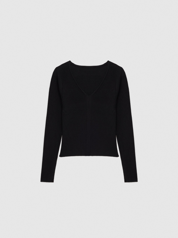 Basic V-neck sweater black detail view