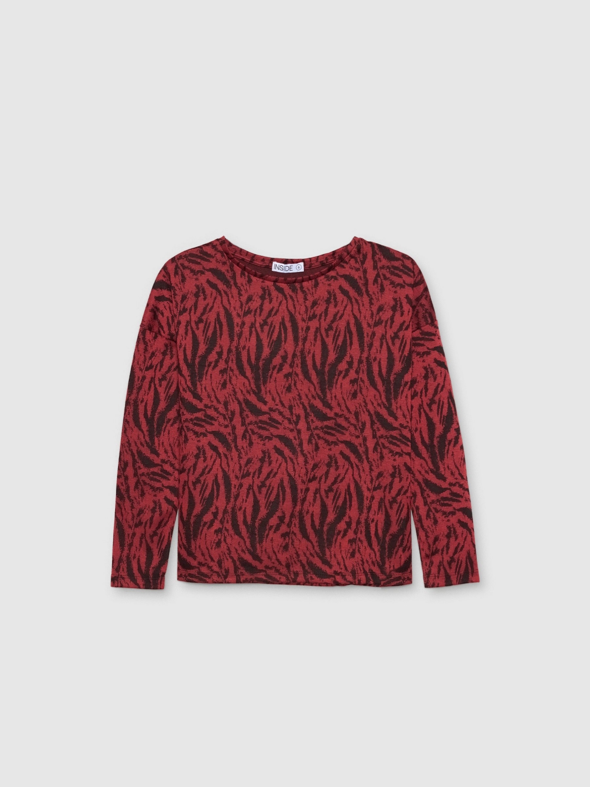 Camiseta manga larga animal print rojo teja vista detalle