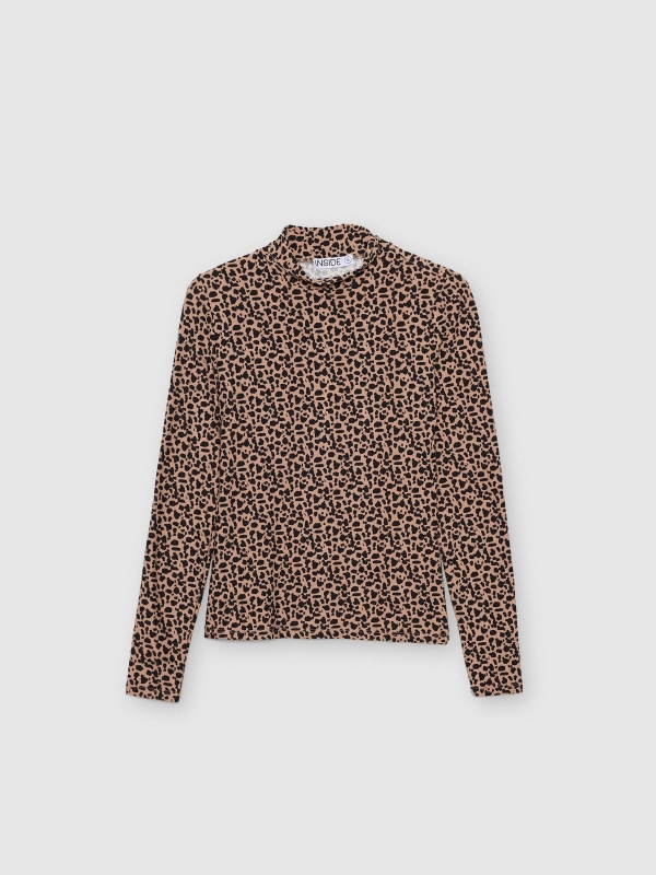 Perkins animal print long sleeve t-shirt taupe detail view