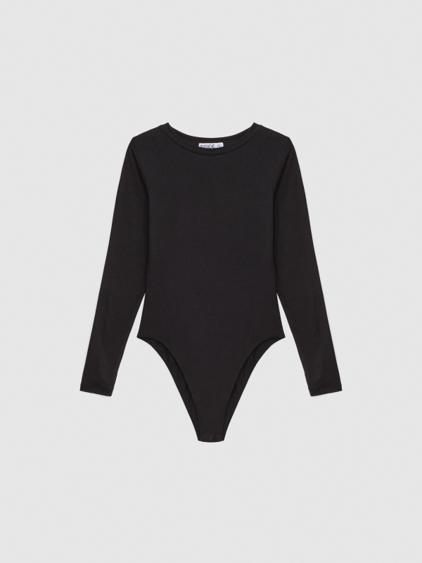 Basic long sleeve black bodysuit black detail view