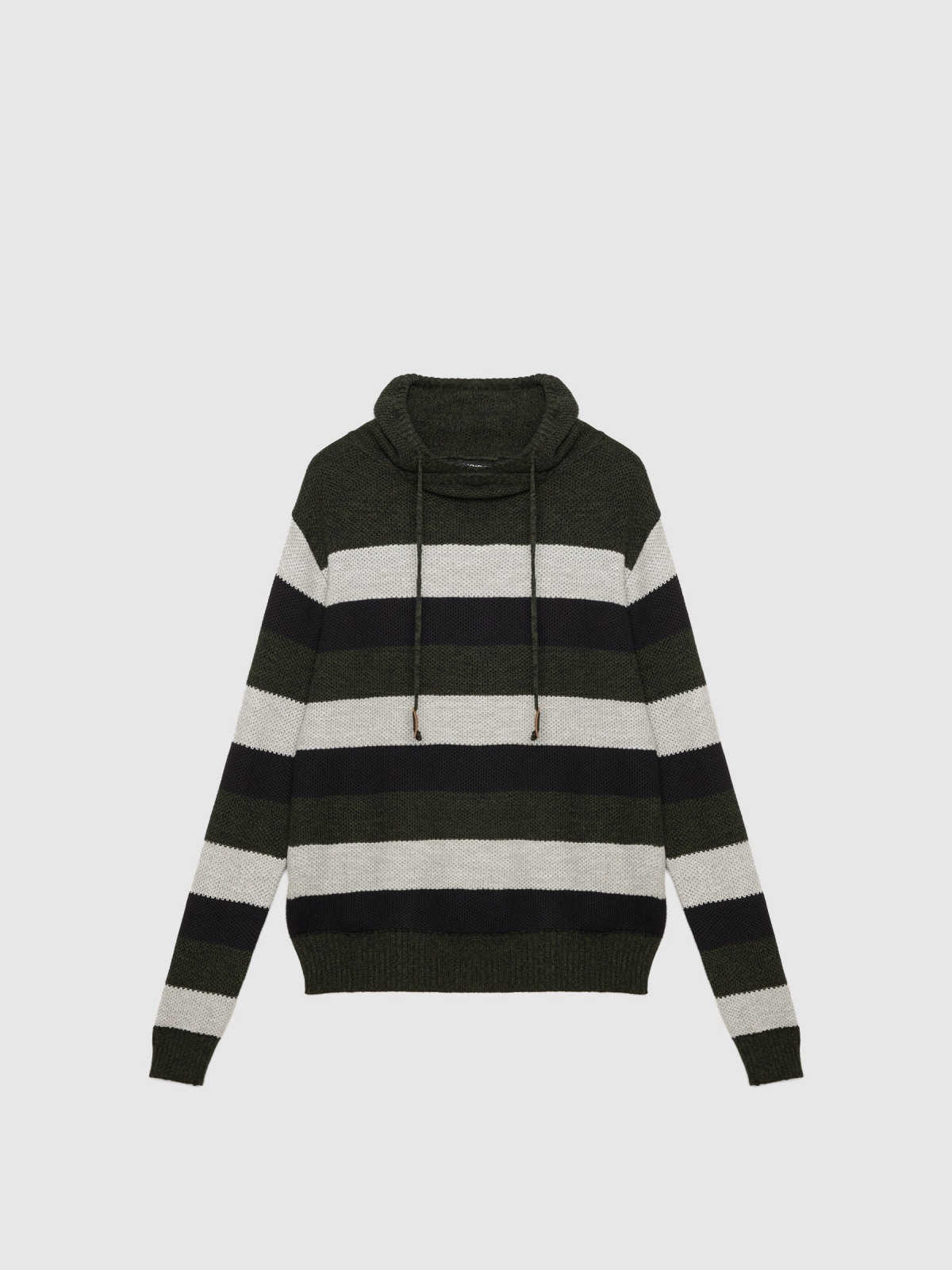 Striped jumper with hood dark green detail view