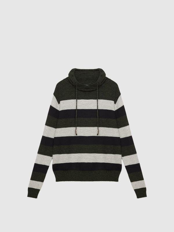 Striped jumper with hood dark green detail view